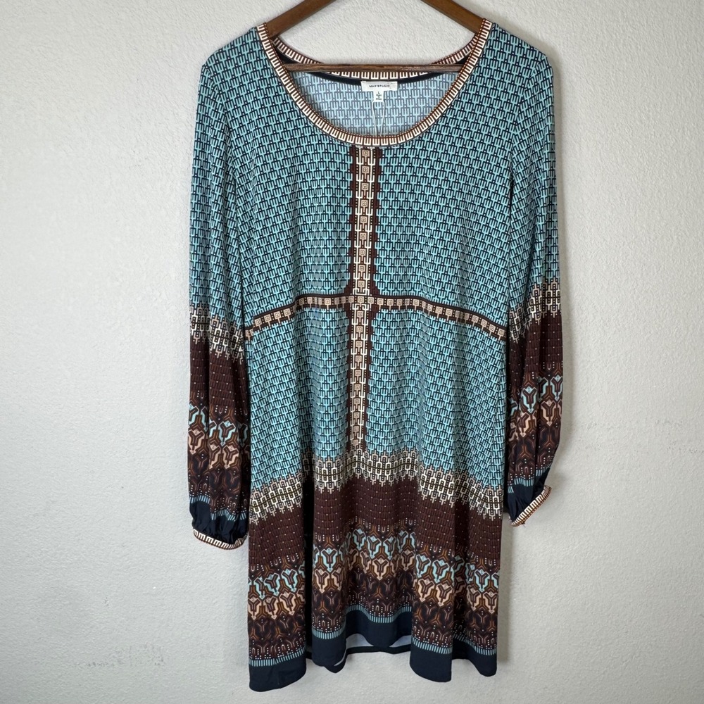 Max Studio Print Dress Long‎ Sleeve Bohemian Casual Dress Size L